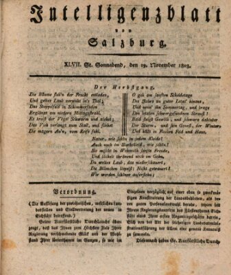 Intelligenzblatt von Salzburg (Salzburger Intelligenzblatt) Samstag 19. November 1803