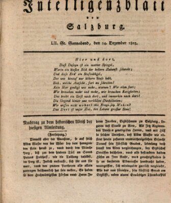 Intelligenzblatt von Salzburg (Salzburger Intelligenzblatt) Samstag 24. Dezember 1803