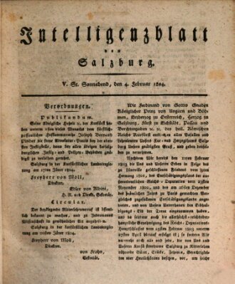 Intelligenzblatt von Salzburg (Salzburger Intelligenzblatt) Samstag 4. Februar 1804