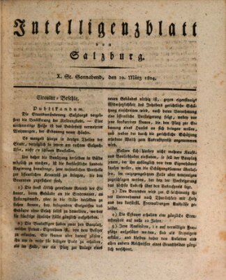 Intelligenzblatt von Salzburg (Salzburger Intelligenzblatt) Samstag 10. März 1804