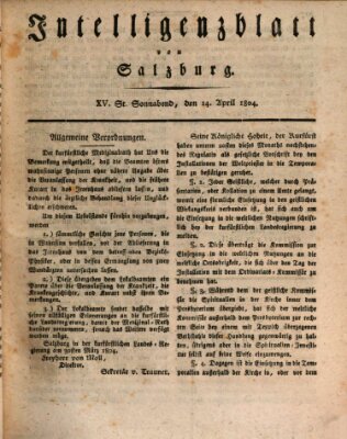 Intelligenzblatt von Salzburg (Salzburger Intelligenzblatt) Samstag 14. April 1804