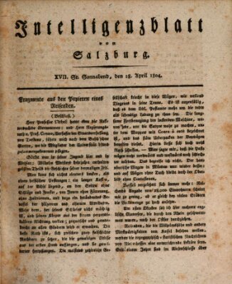 Intelligenzblatt von Salzburg (Salzburger Intelligenzblatt) Samstag 28. April 1804