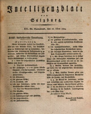 Intelligenzblatt von Salzburg (Salzburger Intelligenzblatt) Samstag 26. Mai 1804