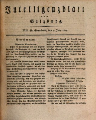 Intelligenzblatt von Salzburg (Salzburger Intelligenzblatt) Samstag 9. Juni 1804