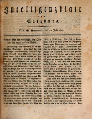 Intelligenzblatt von Salzburg (Salzburger Intelligenzblatt) Samstag 21. Juli 1804