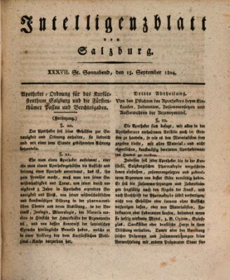 Intelligenzblatt von Salzburg (Salzburger Intelligenzblatt) Samstag 15. September 1804