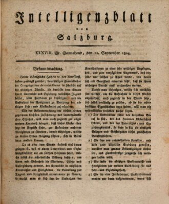 Intelligenzblatt von Salzburg (Salzburger Intelligenzblatt) Samstag 22. September 1804