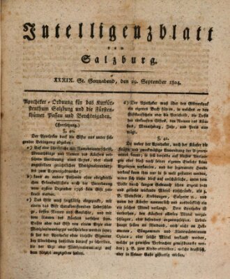 Intelligenzblatt von Salzburg (Salzburger Intelligenzblatt) Samstag 29. September 1804