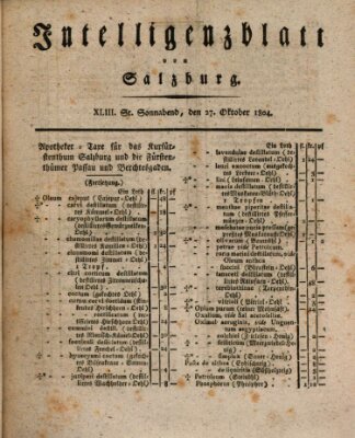 Intelligenzblatt von Salzburg (Salzburger Intelligenzblatt) Samstag 27. Oktober 1804