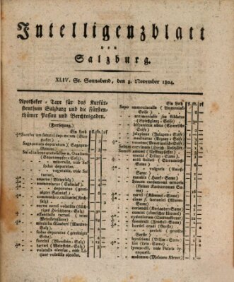 Intelligenzblatt von Salzburg (Salzburger Intelligenzblatt) Samstag 3. November 1804