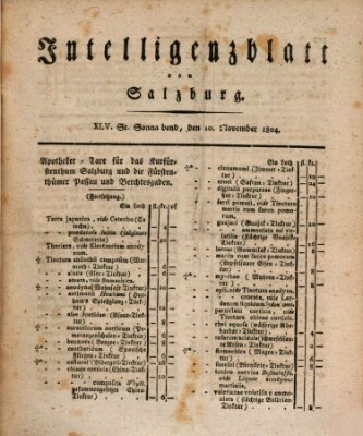 Intelligenzblatt von Salzburg (Salzburger Intelligenzblatt) Samstag 10. November 1804