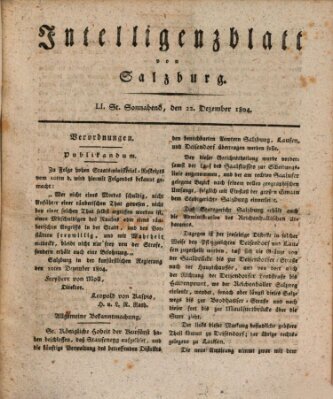 Intelligenzblatt von Salzburg (Salzburger Intelligenzblatt) Samstag 22. Dezember 1804