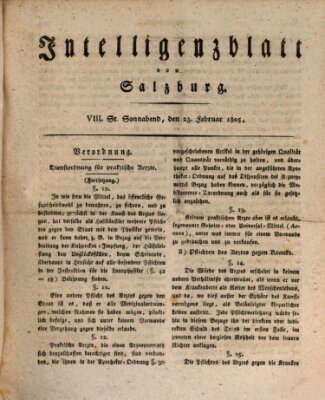 Intelligenzblatt von Salzburg (Salzburger Intelligenzblatt) Samstag 23. Februar 1805