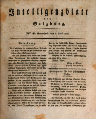 Intelligenzblatt von Salzburg (Salzburger Intelligenzblatt) Samstag 6. April 1805