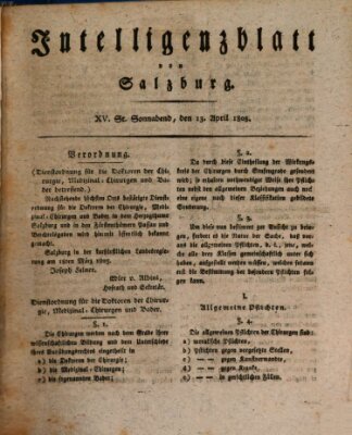 Intelligenzblatt von Salzburg (Salzburger Intelligenzblatt) Samstag 13. April 1805