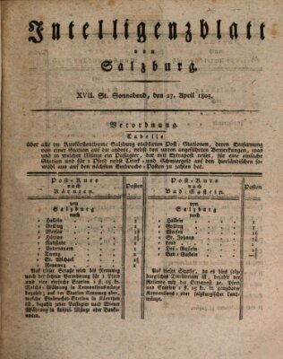 Intelligenzblatt von Salzburg (Salzburger Intelligenzblatt) Samstag 27. April 1805