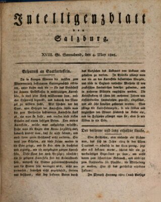 Intelligenzblatt von Salzburg (Salzburger Intelligenzblatt) Samstag 4. Mai 1805