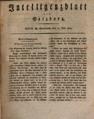 Intelligenzblatt von Salzburg (Salzburger Intelligenzblatt) Samstag 13. Juli 1805