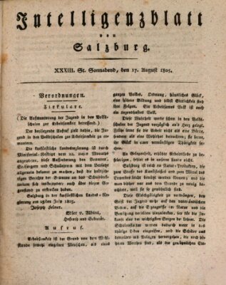 Intelligenzblatt von Salzburg (Salzburger Intelligenzblatt) Samstag 17. August 1805