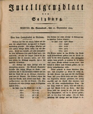 Intelligenzblatt von Salzburg (Salzburger Intelligenzblatt) Samstag 21. September 1805