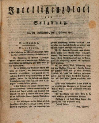 Intelligenzblatt von Salzburg (Salzburger Intelligenzblatt) Samstag 5. Oktober 1805