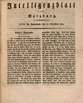 Intelligenzblatt von Salzburg (Salzburger Intelligenzblatt) Samstag 30. November 1805