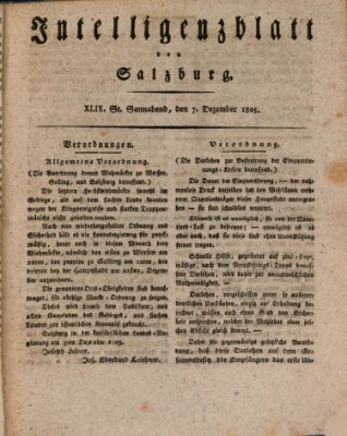 Intelligenzblatt von Salzburg (Salzburger Intelligenzblatt) Samstag 7. Dezember 1805