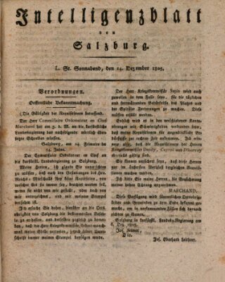 Intelligenzblatt von Salzburg (Salzburger Intelligenzblatt) Samstag 14. Dezember 1805