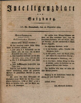 Intelligenzblatt von Salzburg (Salzburger Intelligenzblatt) Samstag 28. Dezember 1805