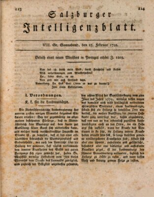 Salzburger Intelligenzblatt Samstag 25. Februar 1792