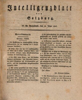 Intelligenzblatt von Salzburg (Salzburger Intelligenzblatt) Samstag 18. Januar 1806