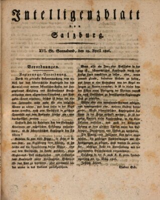 Intelligenzblatt von Salzburg (Salzburger Intelligenzblatt) Samstag 19. April 1806