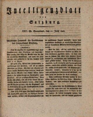 Intelligenzblatt von Salzburg (Salzburger Intelligenzblatt) Samstag 21. Juni 1806