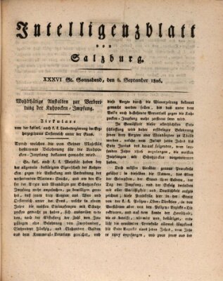 Intelligenzblatt von Salzburg (Salzburger Intelligenzblatt) Samstag 6. September 1806