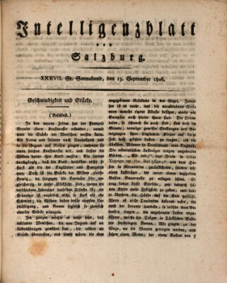 Intelligenzblatt von Salzburg (Salzburger Intelligenzblatt) Samstag 13. September 1806