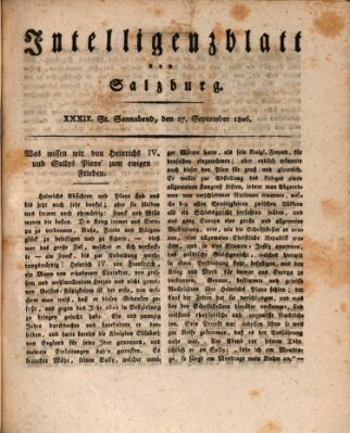 Intelligenzblatt von Salzburg (Salzburger Intelligenzblatt) Samstag 27. September 1806