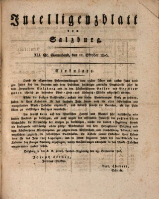 Intelligenzblatt von Salzburg (Salzburger Intelligenzblatt) Samstag 11. Oktober 1806