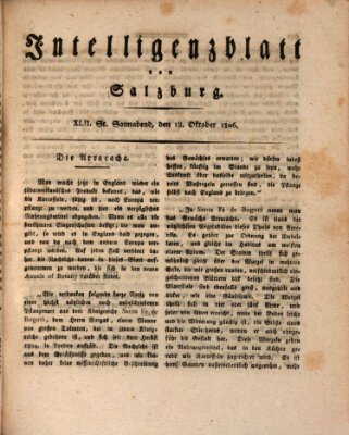 Intelligenzblatt von Salzburg (Salzburger Intelligenzblatt) Samstag 18. Oktober 1806