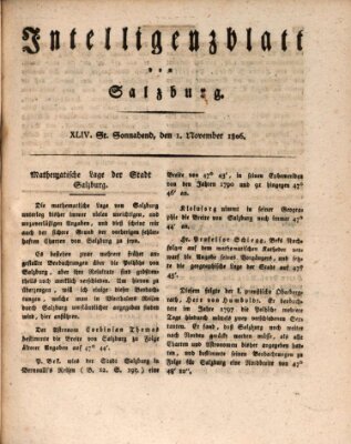 Intelligenzblatt von Salzburg (Salzburger Intelligenzblatt) Samstag 1. November 1806