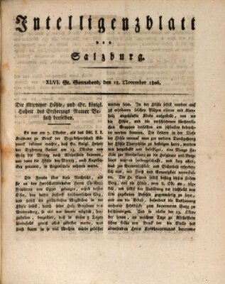 Intelligenzblatt von Salzburg (Salzburger Intelligenzblatt) Samstag 15. November 1806