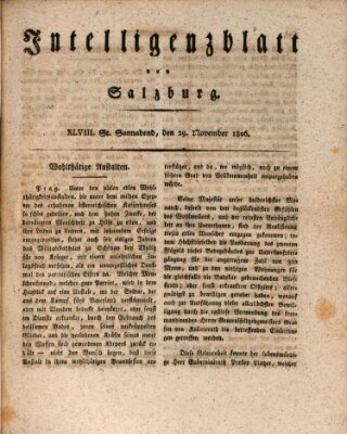 Intelligenzblatt von Salzburg (Salzburger Intelligenzblatt) Samstag 29. November 1806