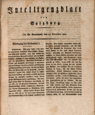 Intelligenzblatt von Salzburg (Salzburger Intelligenzblatt) Samstag 27. Dezember 1806