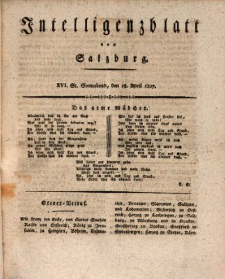 Intelligenzblatt von Salzburg (Salzburger Intelligenzblatt) Samstag 18. April 1807