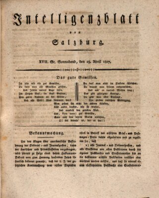 Intelligenzblatt von Salzburg (Salzburger Intelligenzblatt) Samstag 25. April 1807