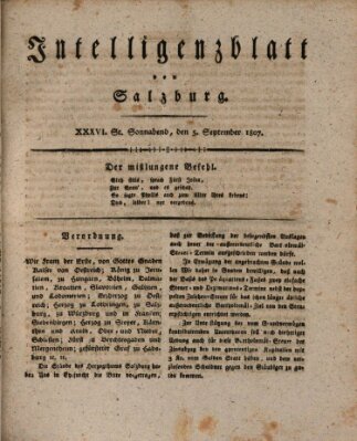 Intelligenzblatt von Salzburg (Salzburger Intelligenzblatt) Samstag 5. September 1807