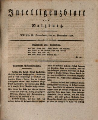 Intelligenzblatt von Salzburg (Salzburger Intelligenzblatt) Samstag 12. September 1807