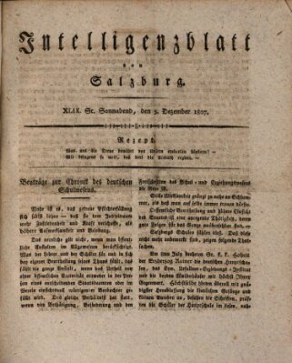 Intelligenzblatt von Salzburg (Salzburger Intelligenzblatt) Samstag 5. Dezember 1807