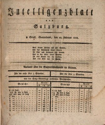 Intelligenzblatt von Salzburg (Salzburger Intelligenzblatt) Samstag 20. Februar 1808