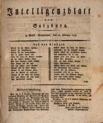 Intelligenzblatt von Salzburg (Salzburger Intelligenzblatt) Samstag 27. Februar 1808