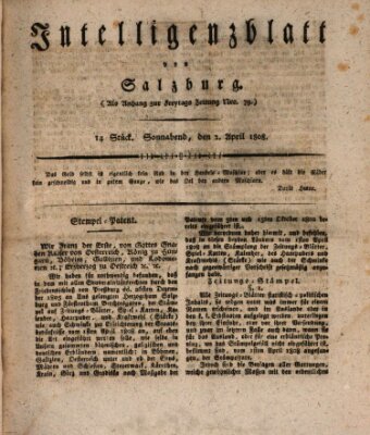 Intelligenzblatt von Salzburg (Salzburger Intelligenzblatt) Samstag 2. April 1808